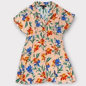Forever 21 Tropical Floral Print Button-Front Collared Mini Dress, Size Medium